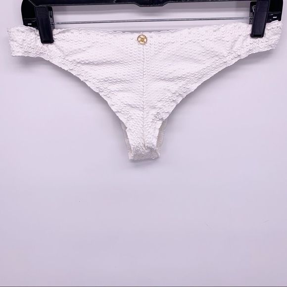 White Textured Low Rise Brazilian Bikini Bottoms - Picture 3 of 9